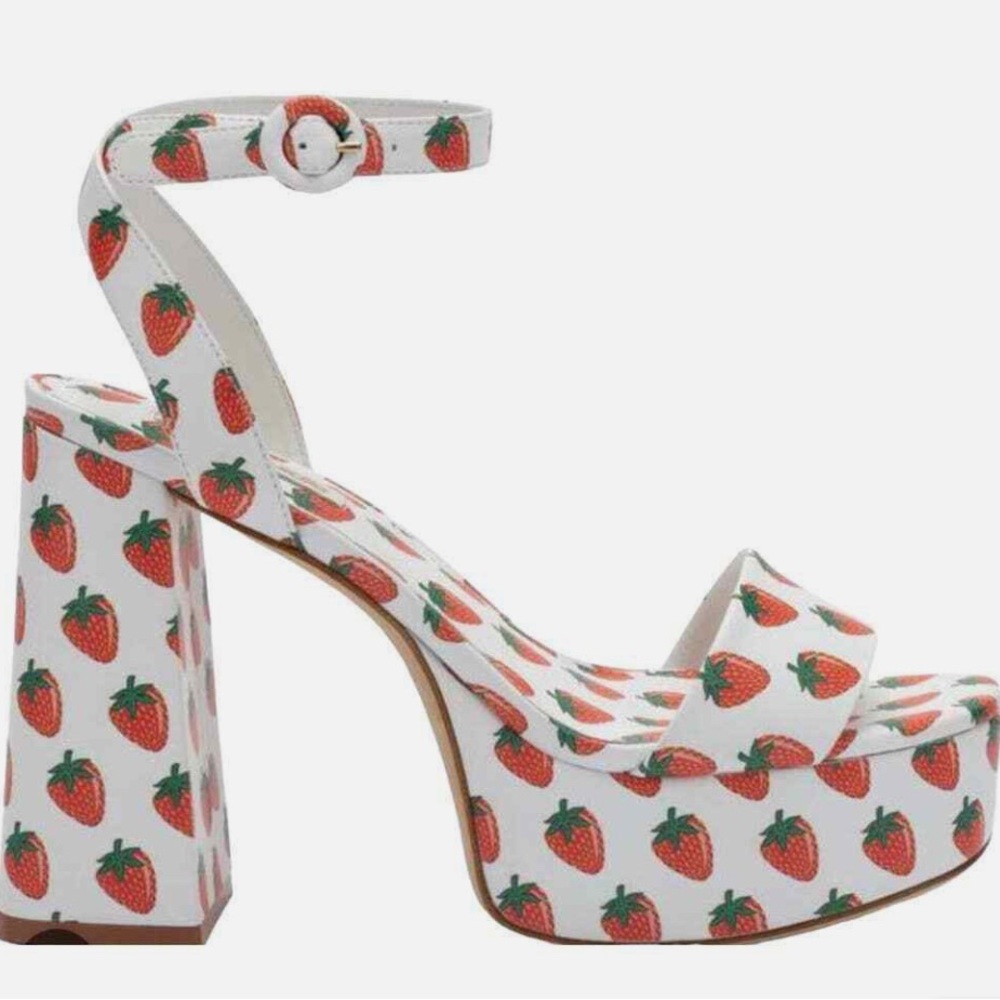 Larroude Dolly Ankle Strap Platform Strawberry Heels Sandals Shoes Size 8.5